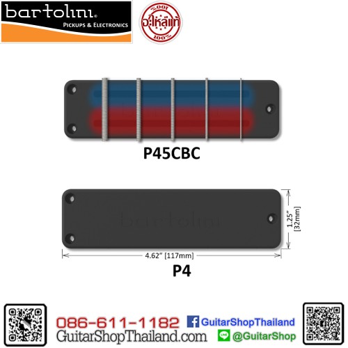 ปิ๊กอัพเบส Bartolini 5-String Classic Bass P4 Soapbar P45CBC Set