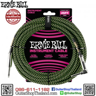 สายแจ็คกีตาร์ Ernie Ball® 25' Braided Straight/Angle Black-Green