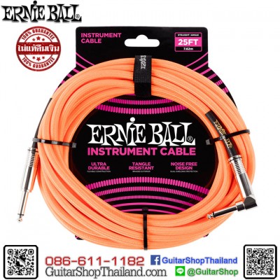 สายแจ็คกีตาร์ Ernie Ball® 25' Braided Straight/Angle Neon-Orange
