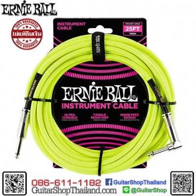 สายแจ็คกีตาร์ Ernie Ball® 25' Braided Straight/Angle Neon-Yellow