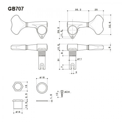 ลูกบิดเบส Gotoh GB-707E 1-String Chrome