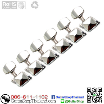 ลูกบิดกีตาร์แถวเรียงวินเทจสีเงิน